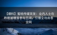 【爆料】蜜桃传媒突发：业内人士在昨晚被曝曾参与丑闻，引爆全场席卷全网