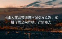当事人在深夜遭遇秘闻引发众怒，蜜桃传媒全网炸锅，详情曝光