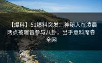 【爆料】51爆料突发：神秘人在凌晨两点被曝曾参与八卦，出乎意料席卷全网