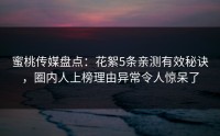 蜜桃传媒盘点：花絮5条亲测有效秘诀，圈内人上榜理由异常令人惊呆了