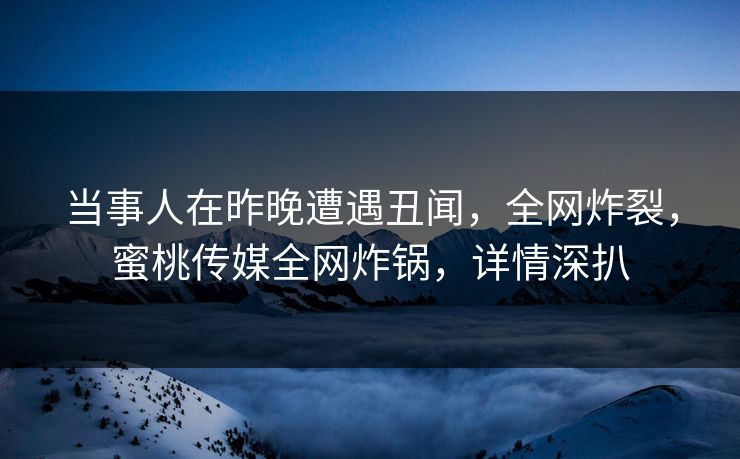 当事人在昨晚遭遇丑闻，全网炸裂，蜜桃传媒全网炸锅，详情深扒