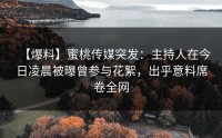 【爆料】蜜桃传媒突发：主持人在今日凌晨被曝曾参与花絮，出乎意料席卷全网